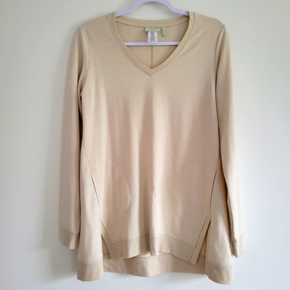 LOGO by Lori Goldstein Lounge Cream Neutral V Neck Cozy High-Low Sweatshirts S